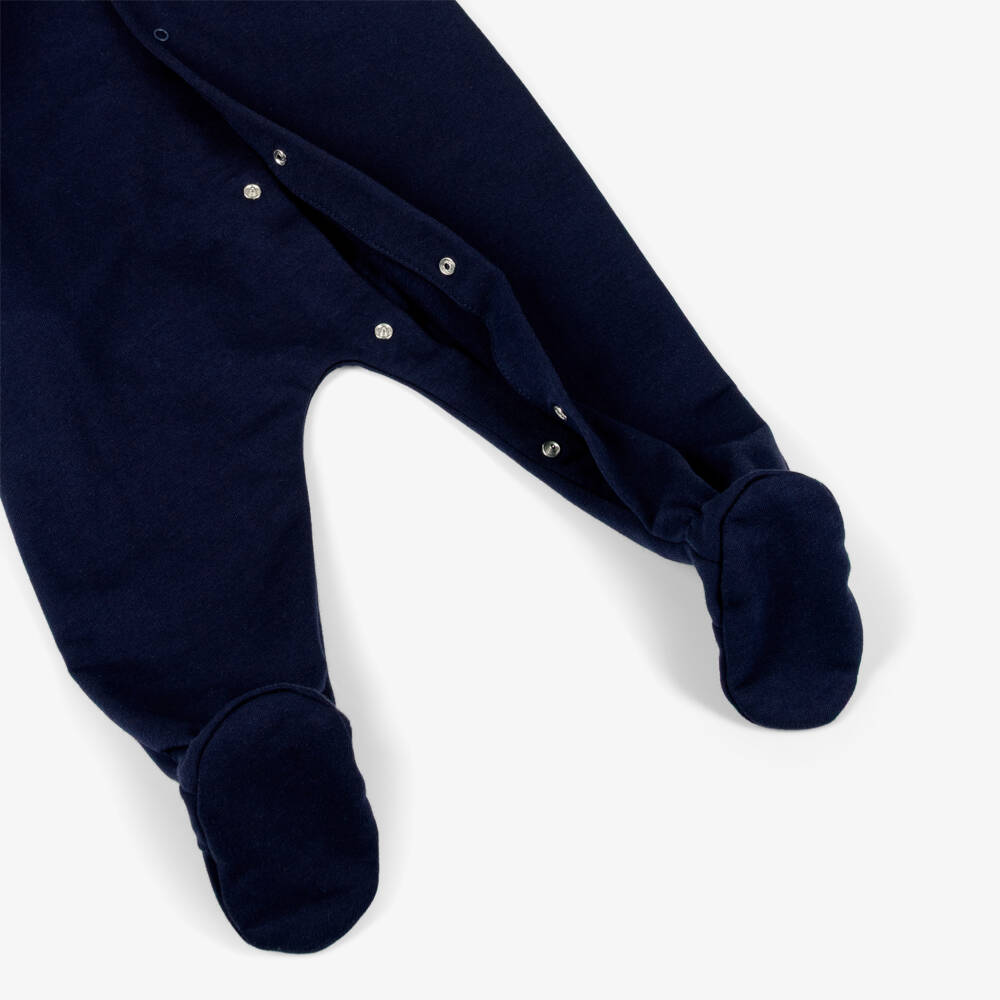 Moschino-Navy Blue Cotton Teddy Bear Logo Babygrow | Childrensalon Outlet