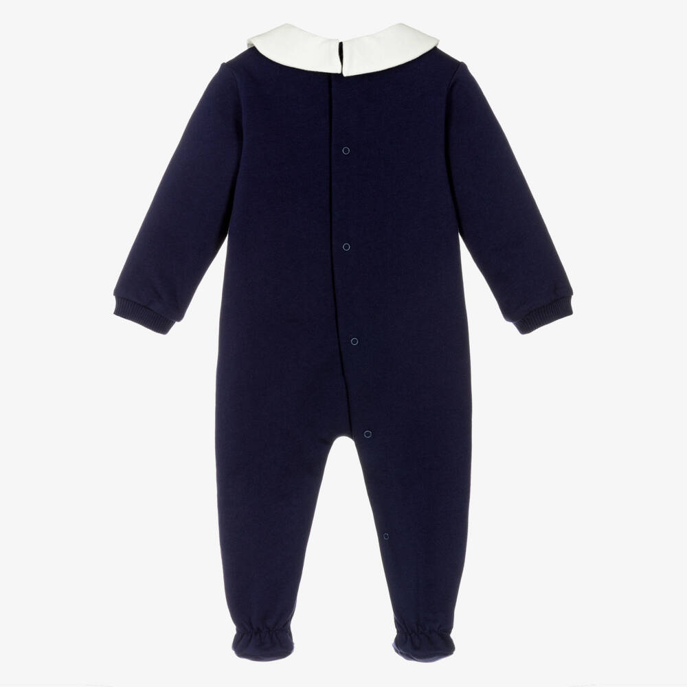Moschino-Navy Blue Cotton Teddy Bear Logo Babygrow | Childrensalon Outlet