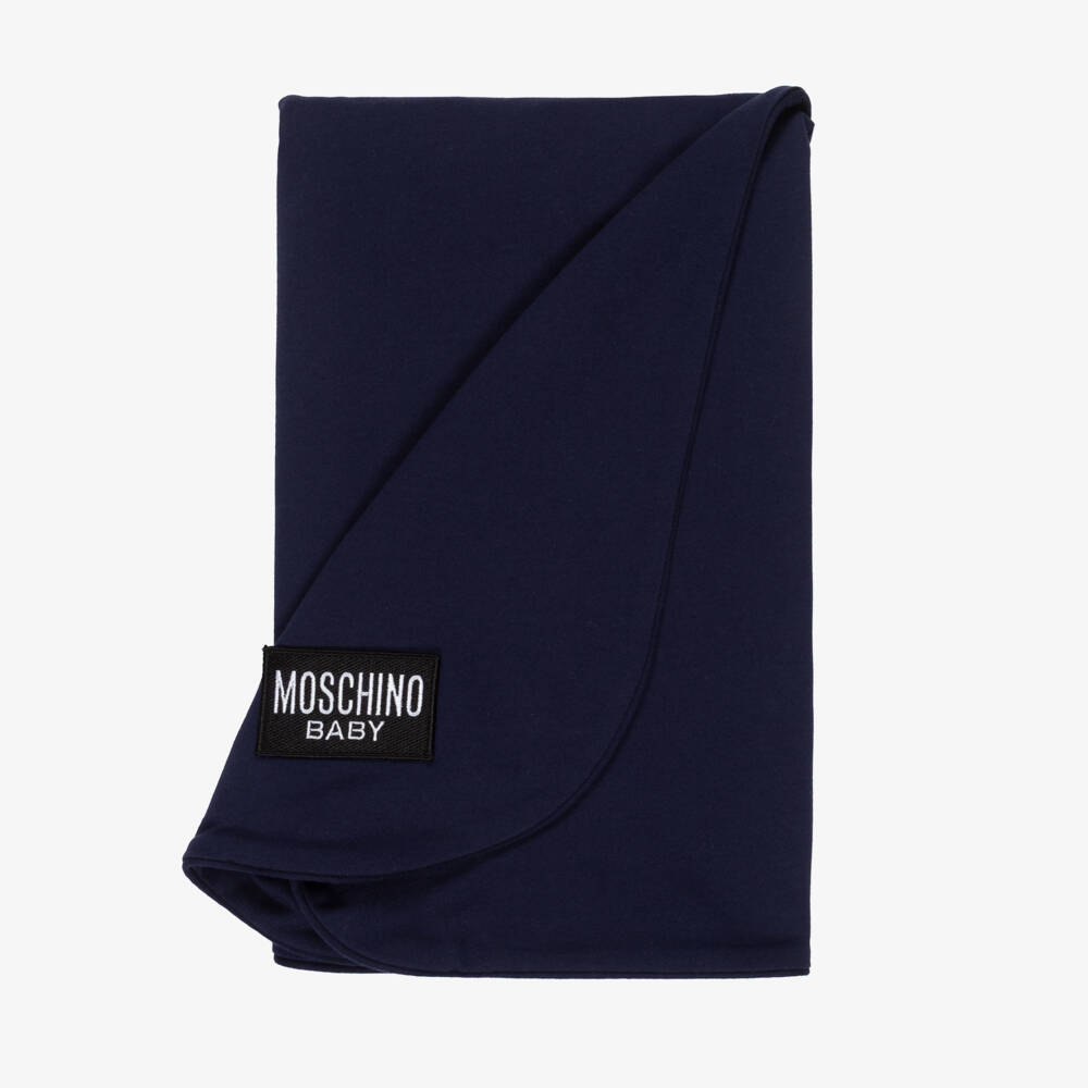 Moschino-Navy Blue Cotton Teddy Bear Logo Blanket (70cm) | Childrensalon Outlet