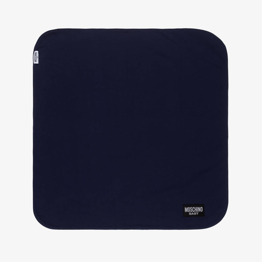 Moschino-Navy Blue Cotton Teddy Bear Logo Blanket (70cm) | Childrensalon Outlet
