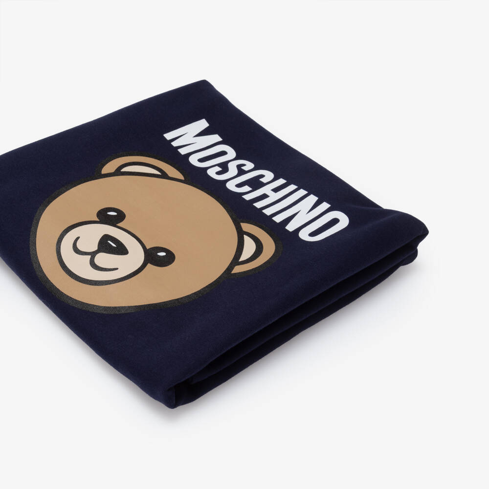 Moschino-Navy Blue Cotton Teddy Bear Logo Blanket (70cm) | Childrensalon Outlet