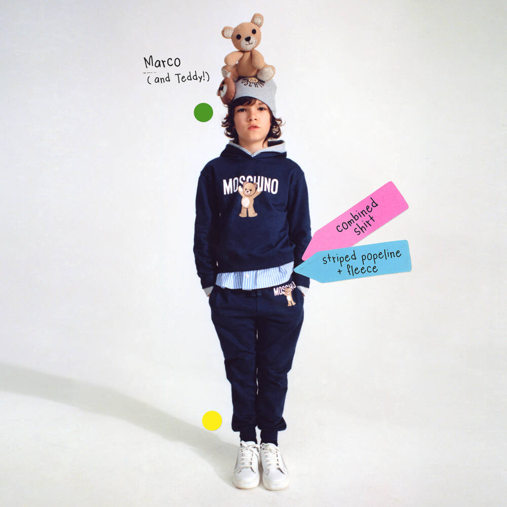 Moschino-Navy Blue Cotton Teddy Bear Logo Tracksuit | Childrensalon Outlet