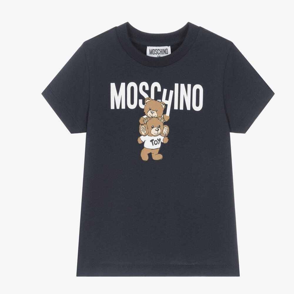 Moschino Kid-Teen-Navy Blue Cotton Teddy Bear T-Shirt | Childrensalon Outlet