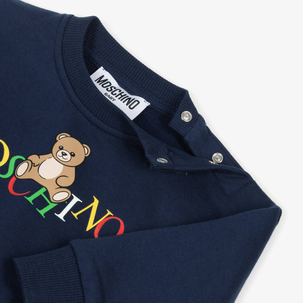 Moschino-Navy Blue Cotton Tracksuit with Colourful Logo | Childrensalon Outlet