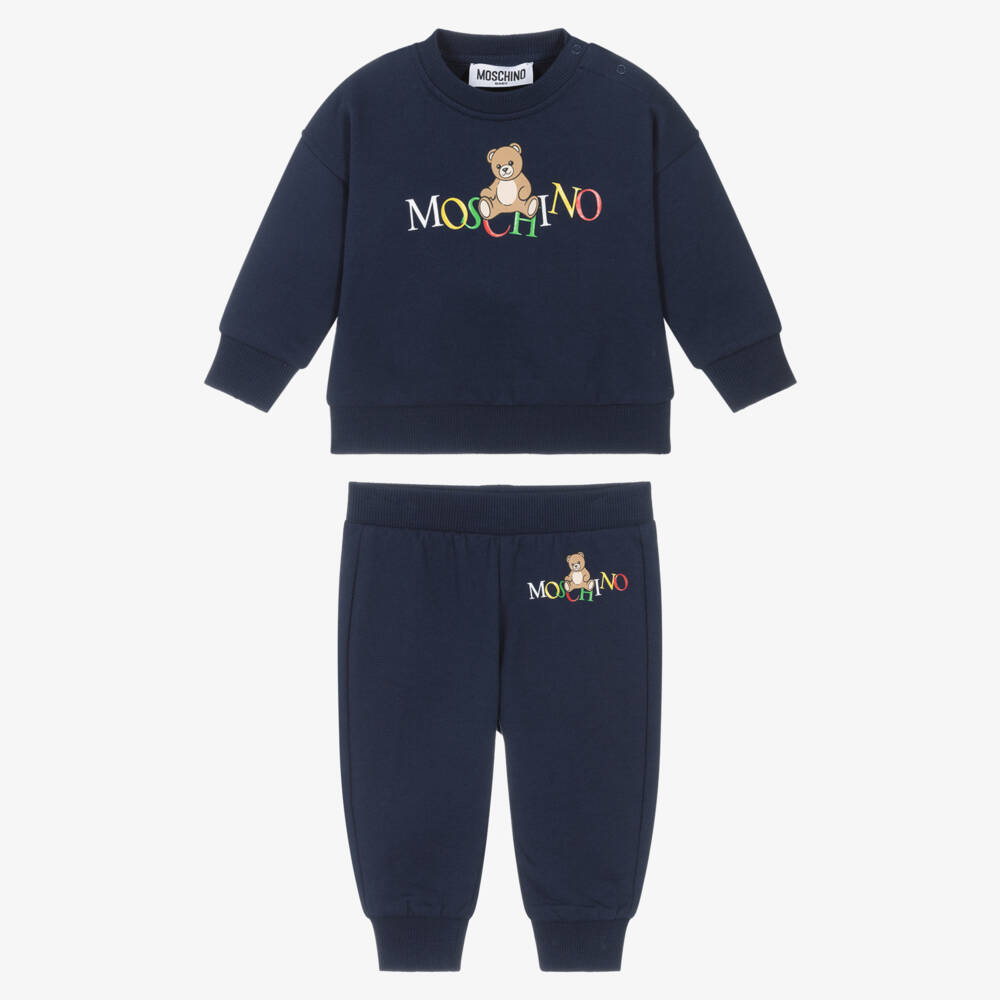 Moschino-Navy Blue Cotton Tracksuit with Colourful Logo | Childrensalon Outlet