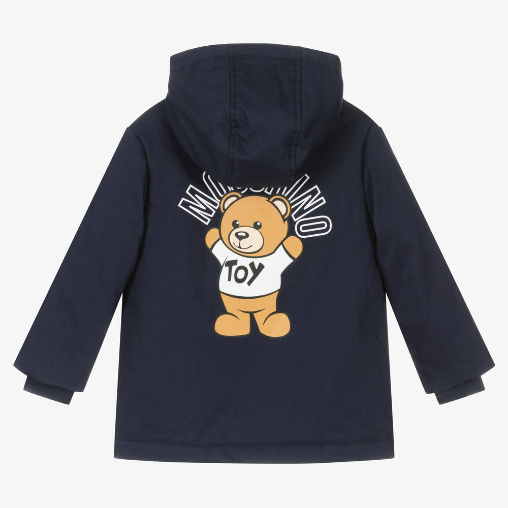 Moschino Navy Blue Logo Hooded Coat