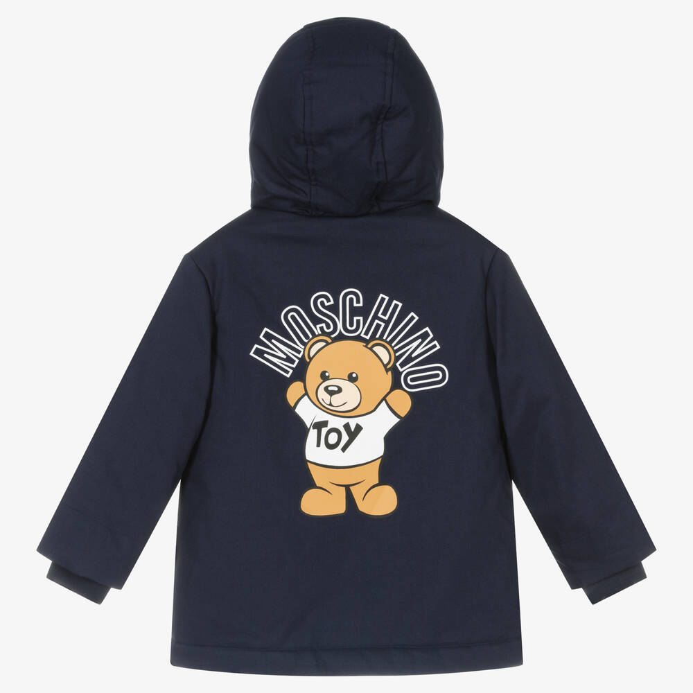 Moschino Kid-Teen-Navy Blue Logo Hooded Coat | Childrensalon Outlet