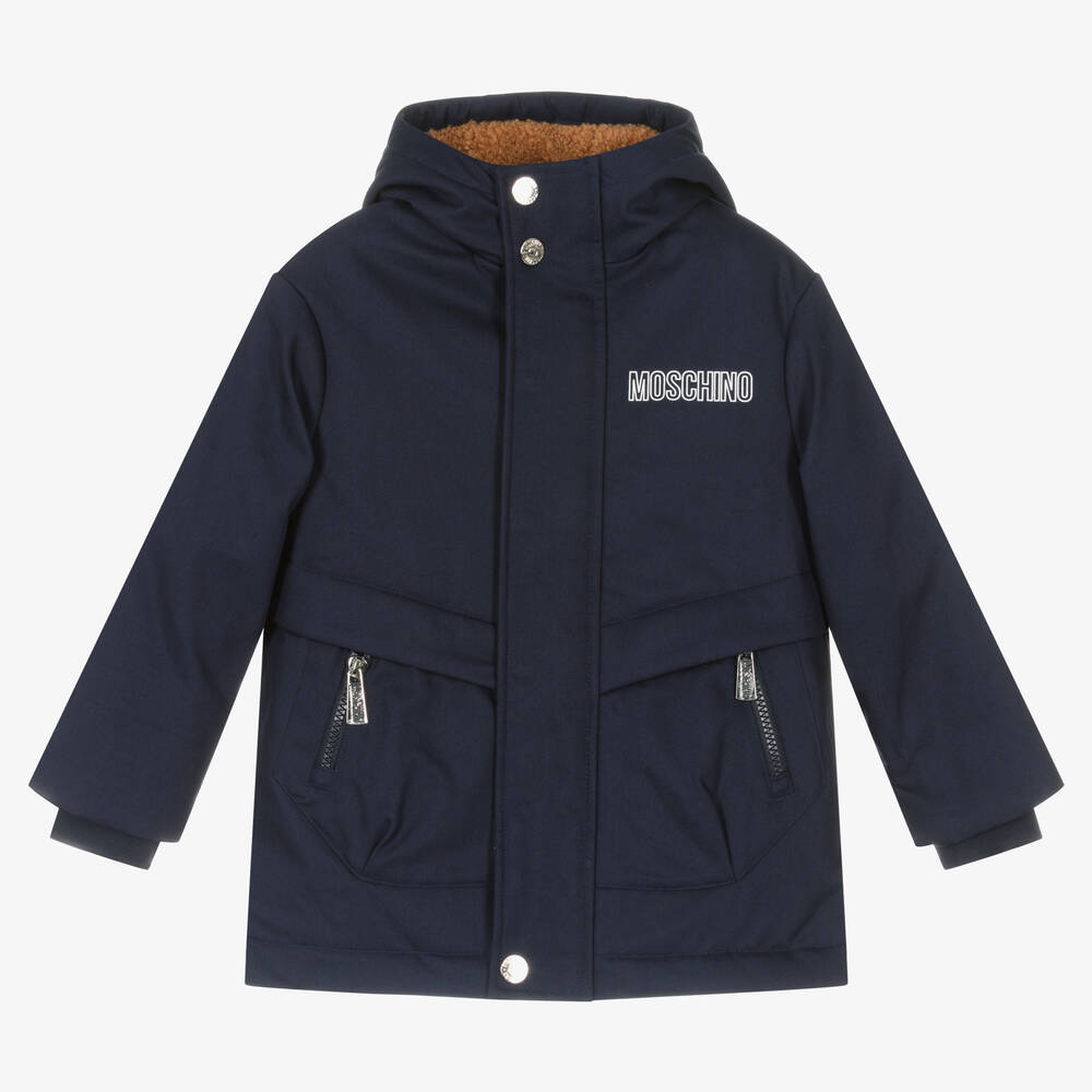 Moschino Kid-Teen - Navy Blue Logo Hooded Coat | Childrensalon