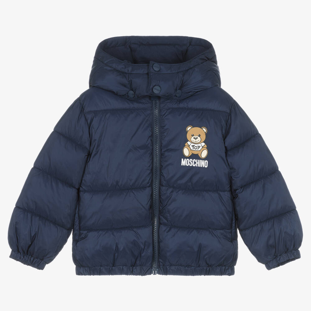 Moschino Baby - Navyblaue Steppjacke mit Teddybärenmotiv und Logo | Childrensalon