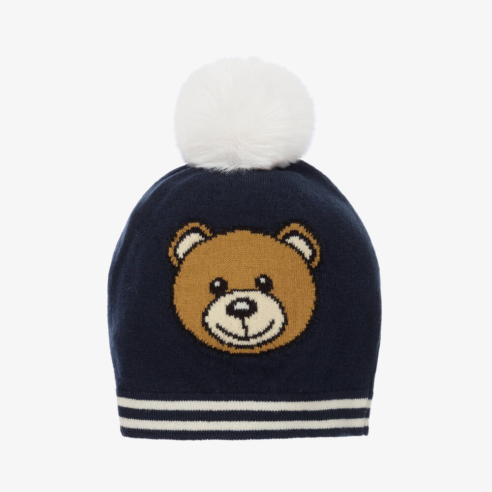 Moschino Baby-Navy Blue Teddy Pom-Pom Baby Hat | Childrensalon Outlet
