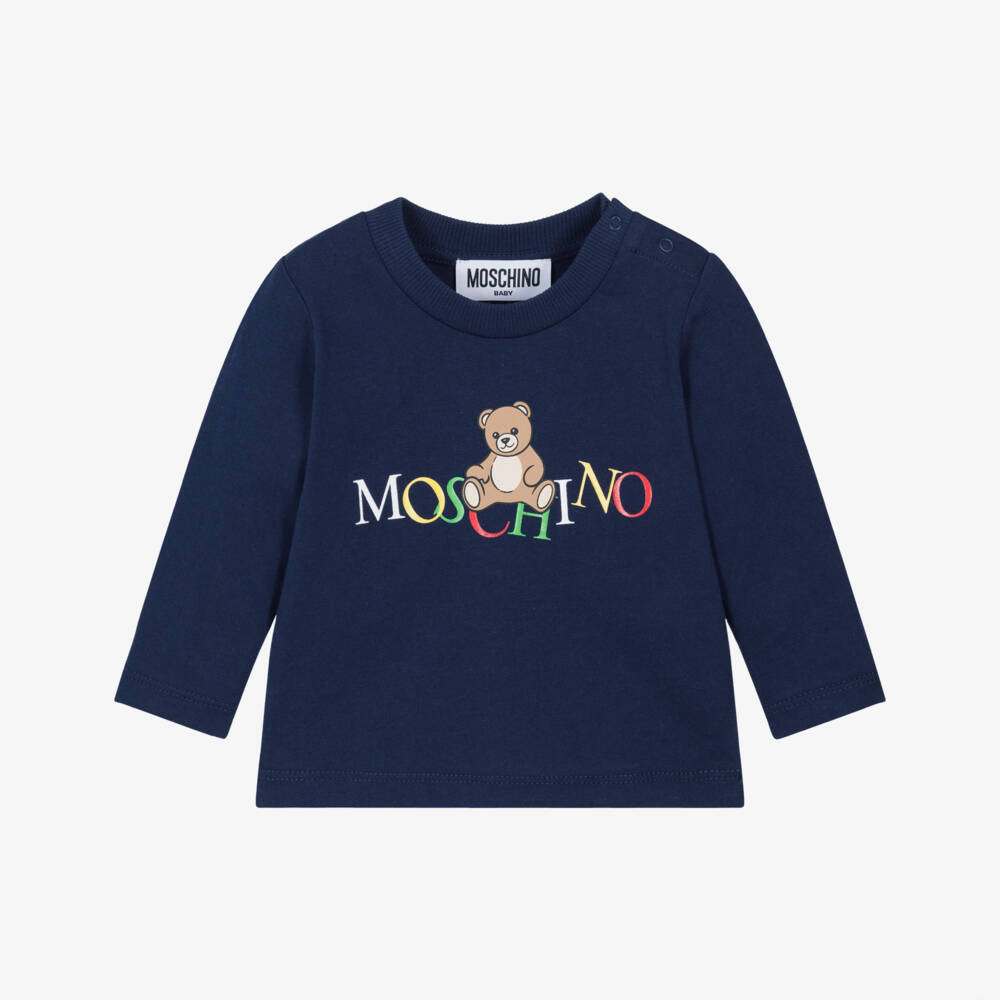 Moschino-Navy Cotton Bear Logo Top | Childrensalon Outlet
