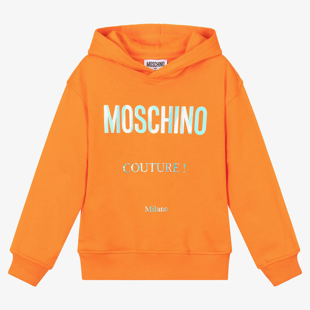 Moschino Kid-Teen - Orange Cotton Logo Hoodie | Childrensalon