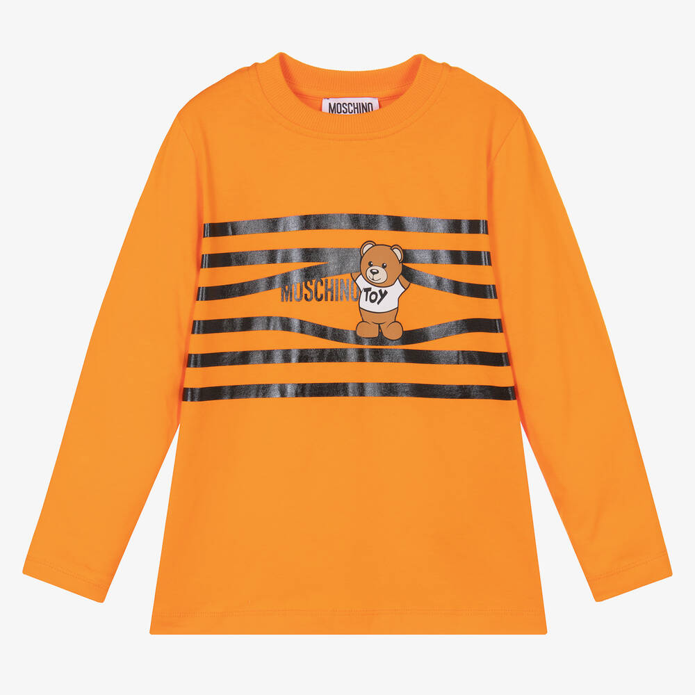 Moschino Kid-Teen - Orange Cotton Teddy Logo Top | Childrensalon