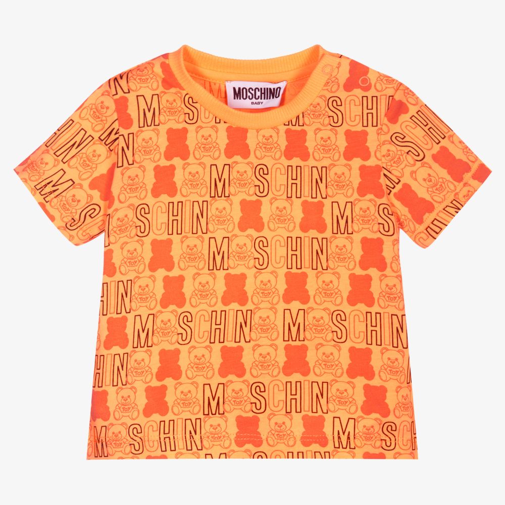 Moschino Baby - Orange Teddy Logo Baby T-Shirt | Childrensalon