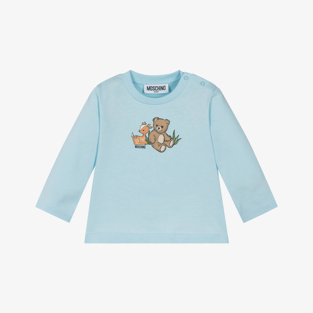 Moschino-Pale Blue Cotton Teddy Bear & Deer Top | Childrensalon Outlet