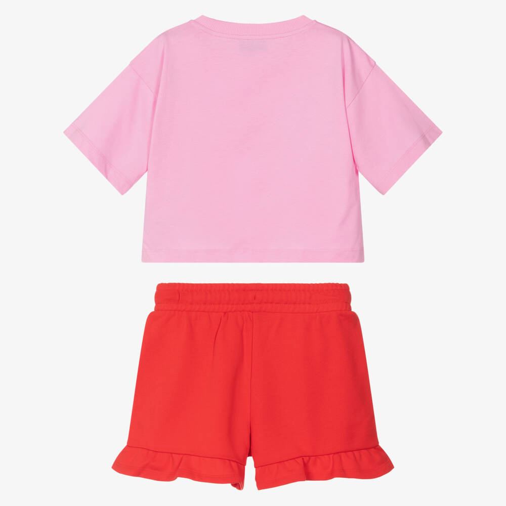Moschino-Pink And Red Cherries Shorts Set | Childrensalon Outlet