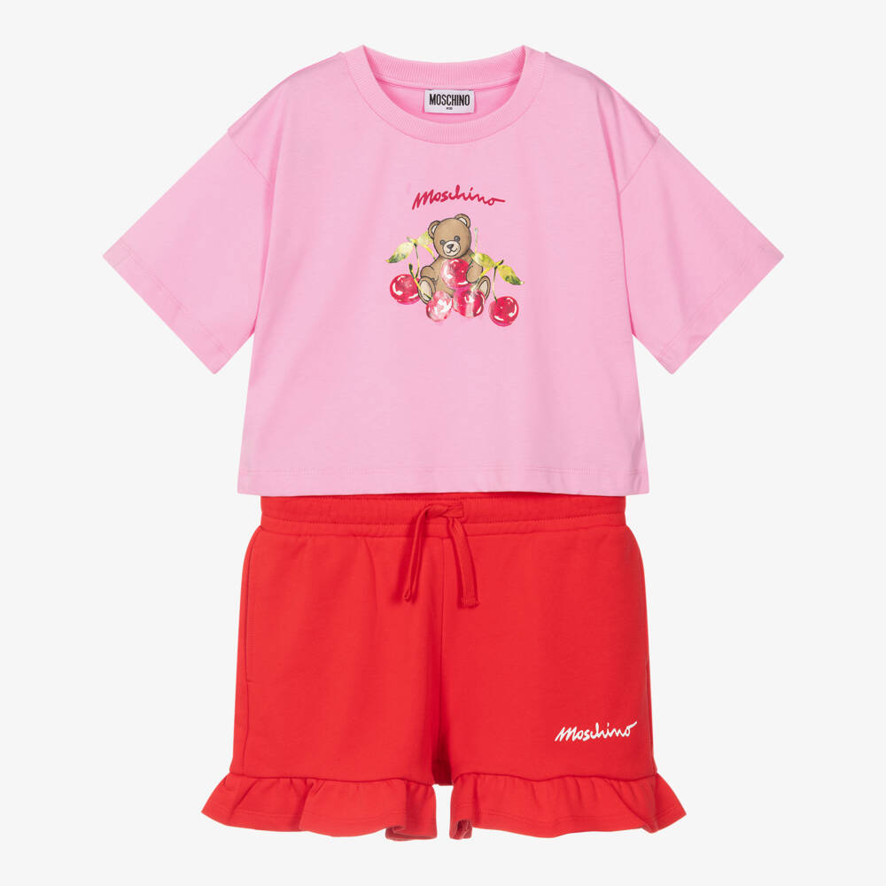 Moschino-Pink And Red Cherries Shorts Set | Childrensalon Outlet