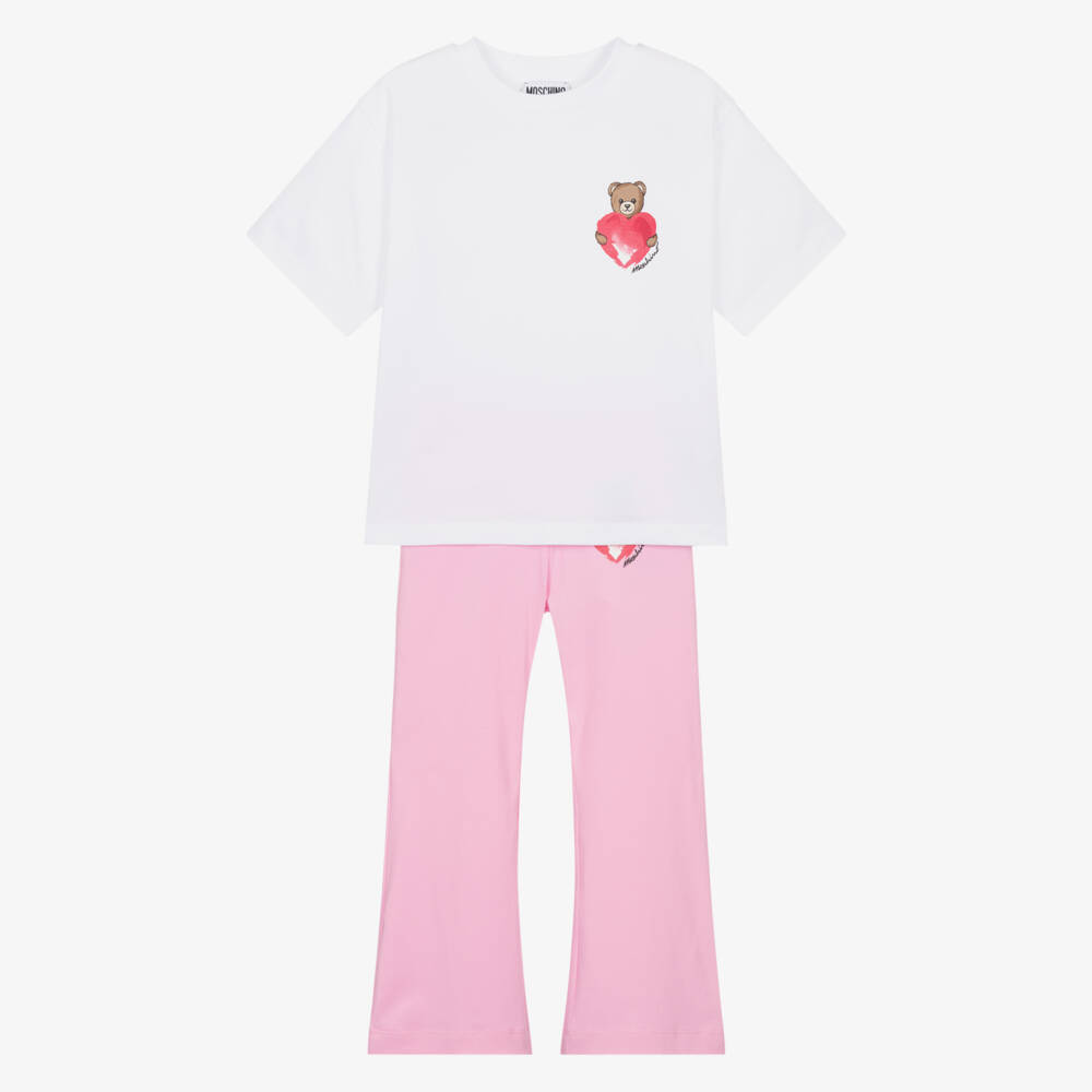 Moschino-Pink And White Leggings Set | Childrensalon Outlet