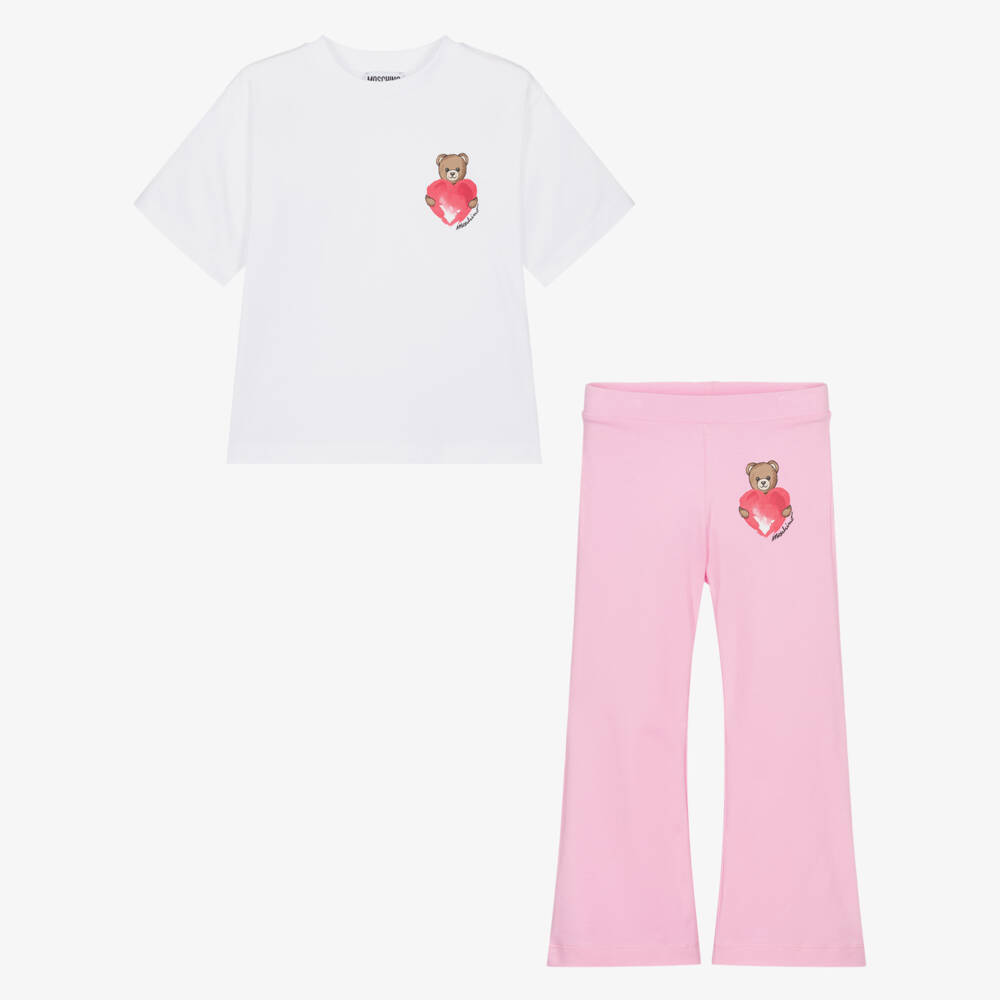 Moschino-Pink And White Leggings Set | Childrensalon Outlet