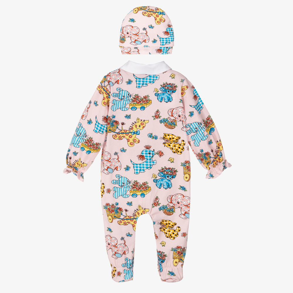 موسكينو Baby-طقم هدية بيبي غرو وقبعة قطن جيرسي لون زهري للمولودات | Childrensalon Outlet