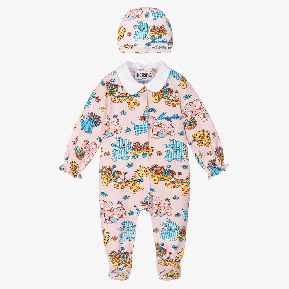 Moschino Baby - Rosa Strampler Mütze Geschenkset | Childrensalon