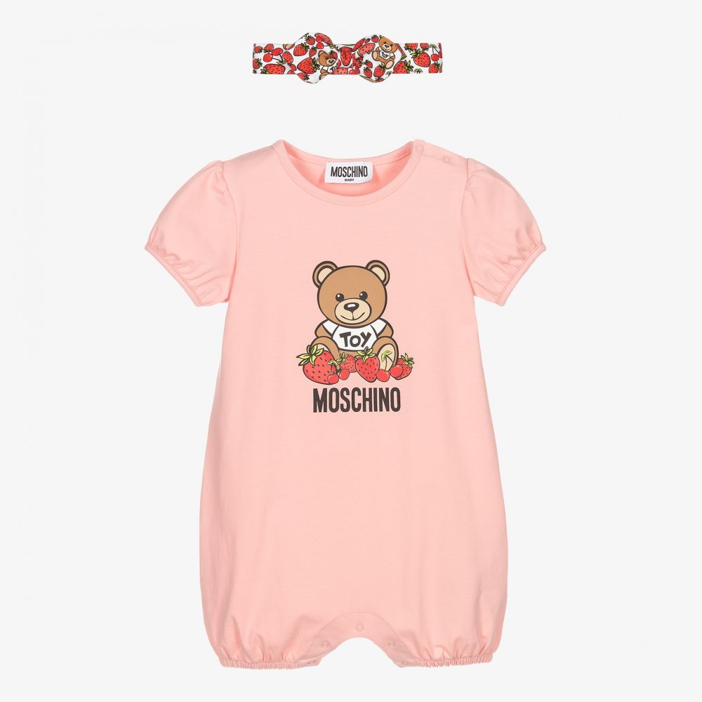 Moschino Baby - Pink Bear Logo Shortie Set | Childrensalon
