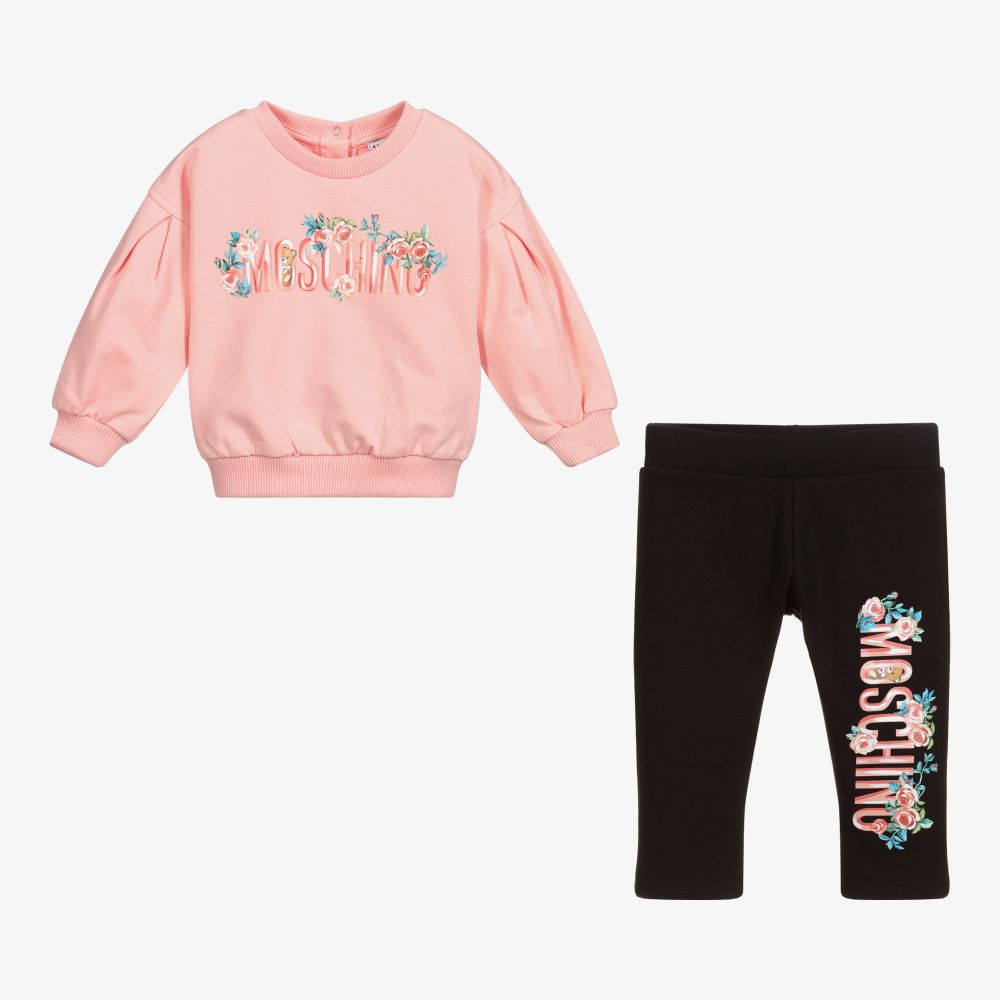 Moschino Baby-Pink & Black Cotton Tracksuit | Childrensalon Outlet