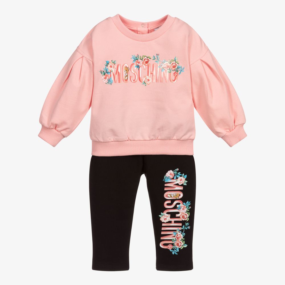 Moschino Baby-تراكسوت أطفال بناتي قطن جيرسي لون زهري وأسود | Childrensalon Outlet