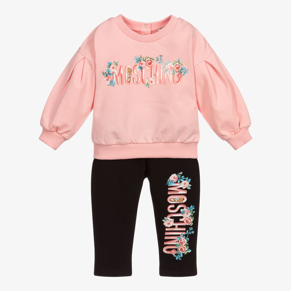 Moschino Baby - Survêtement rose et noir en coton | Childrensalon