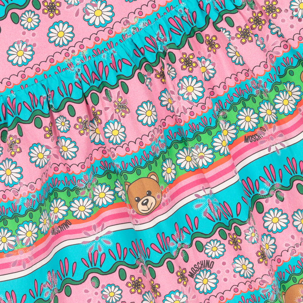 Moschino Kid-Teen-Pink & Blue Floral Cotton Stripe Dress | Childrensalon Outlet