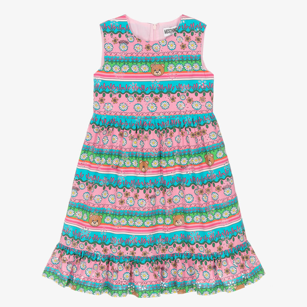 Moschino Kid-Teen - Pink & Blue Floral Cotton Stripe Dress | Childrensalon