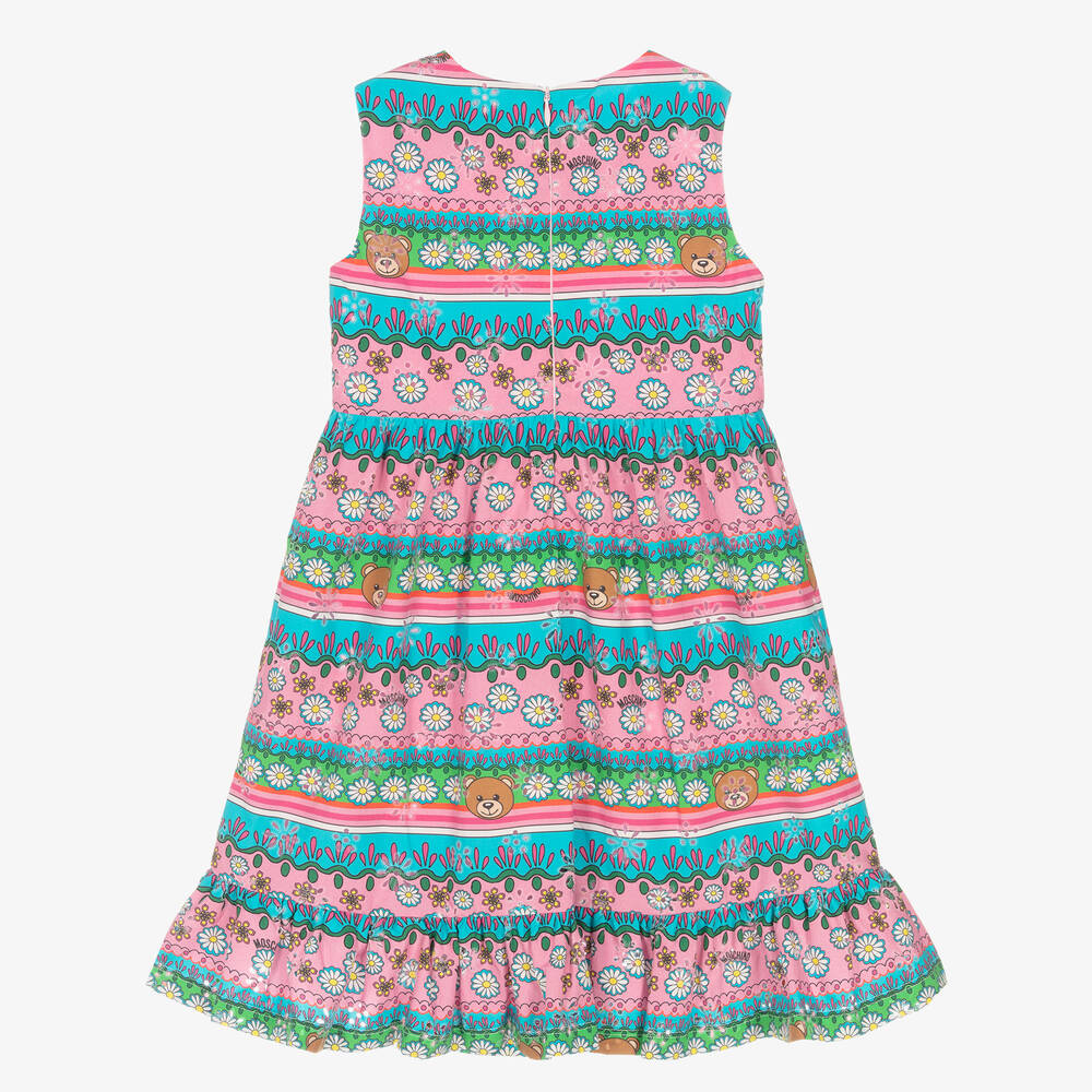 Moschino Kid-Teen-Pink & Blue Floral Cotton Stripe Dress | Childrensalon Outlet