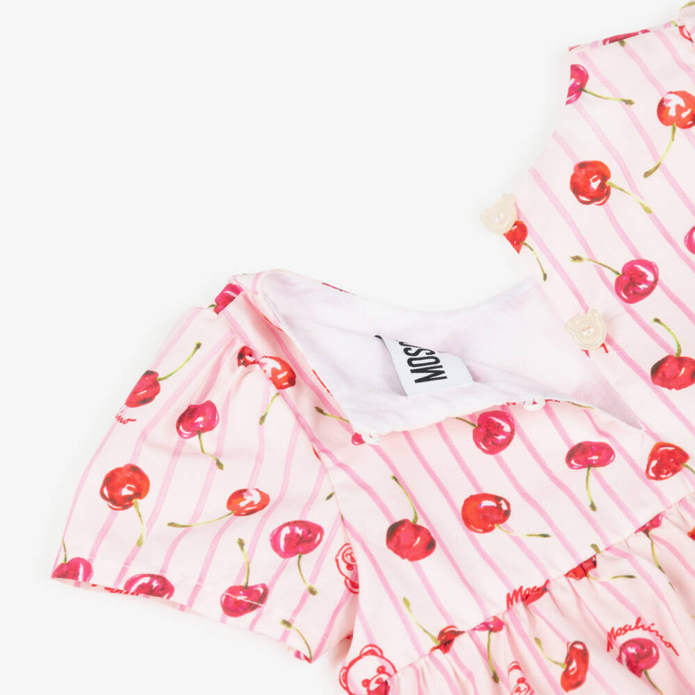 Moschino-Pink Cherries Logo Blouse And Shorts Popline Set | Childrensalon Outlet