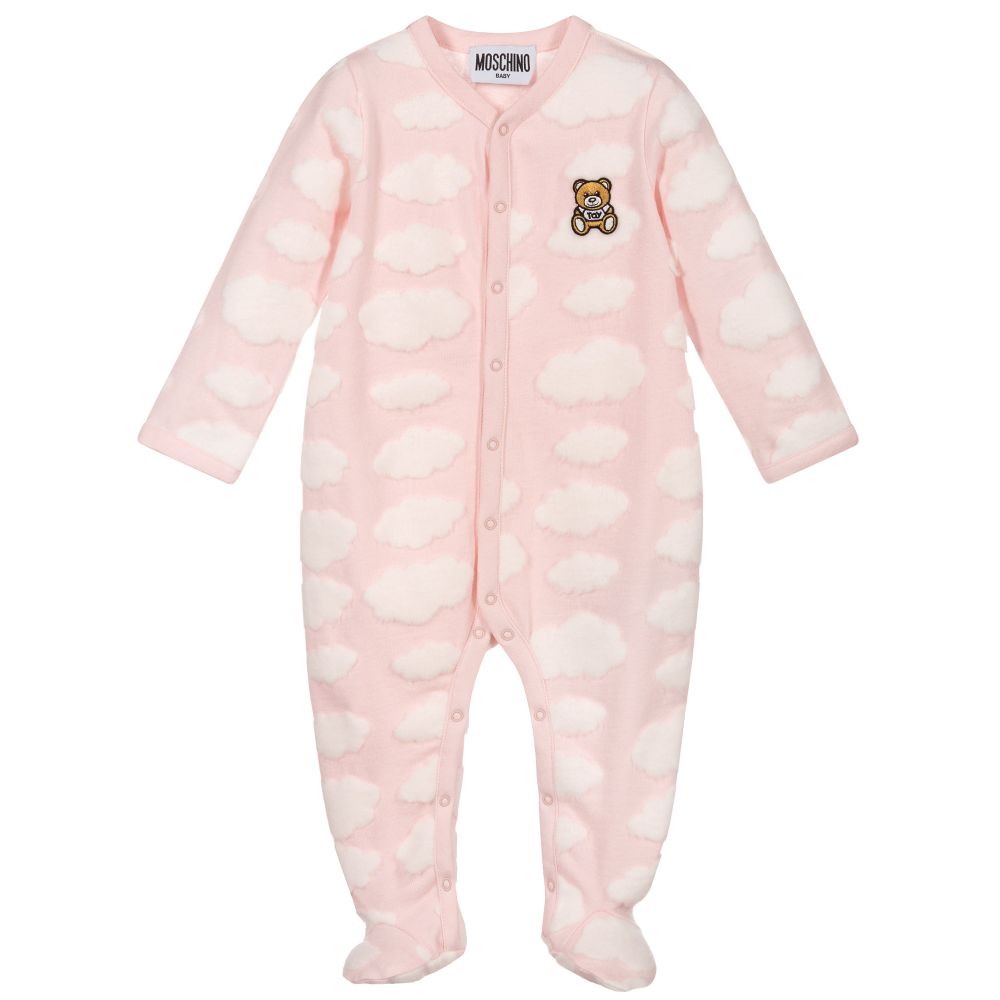 Moschino Baby - Pink Cloud Logo Babygrow | Childrensalon