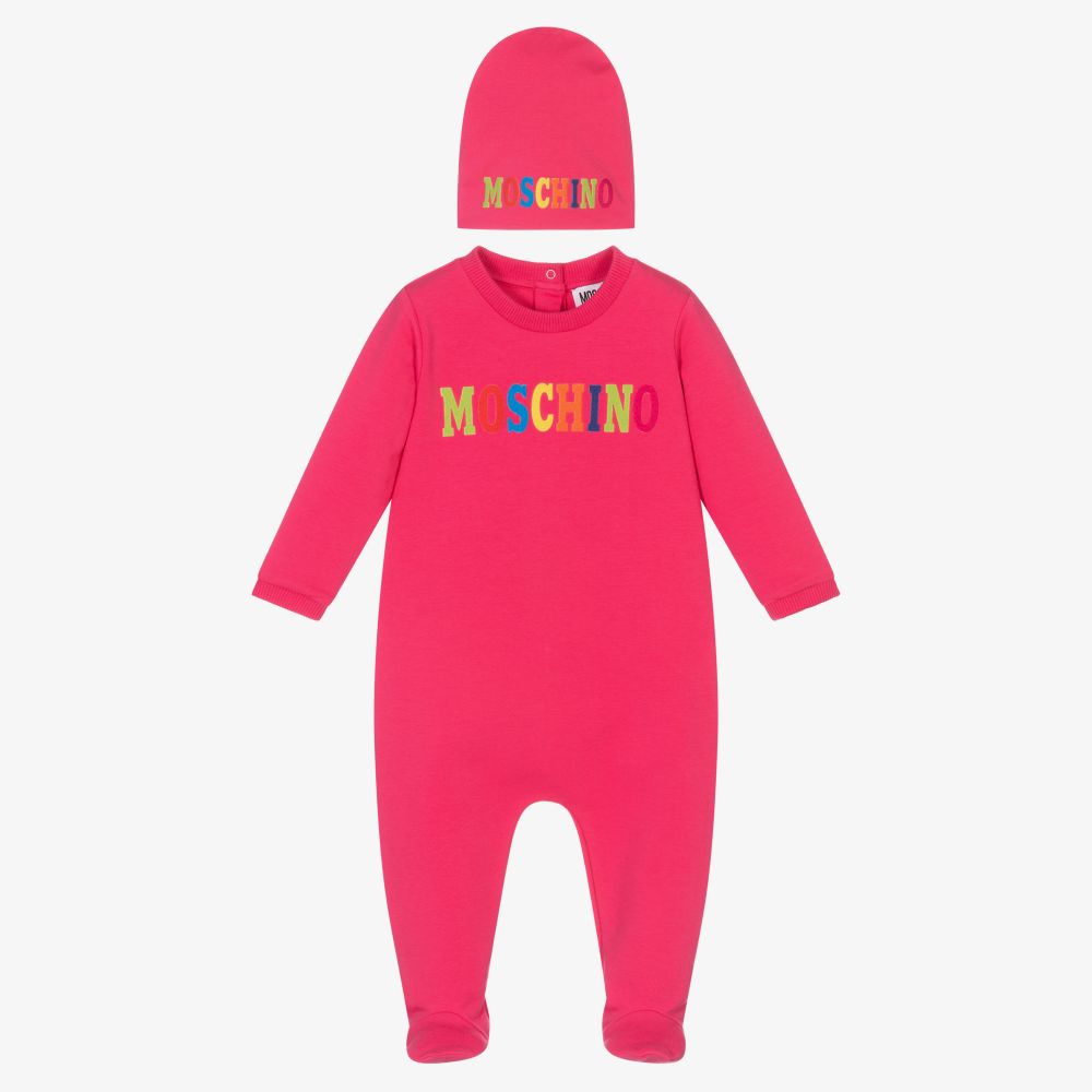 Moschino Baby - Розовый комбинезон и шапочка из хлопка | Childrensalon