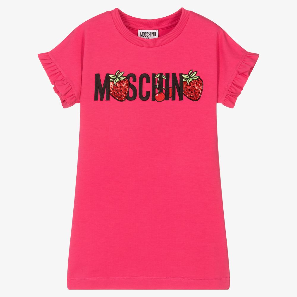 Moschino Kid-Teen - Pink Cotton Jersey Logo Dress | Childrensalon