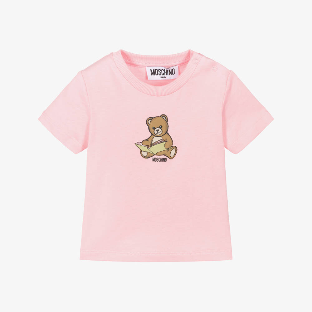 Moschino-Pink Cotton Jersey Teddy Bear T-Shirt | Childrensalon Outlet