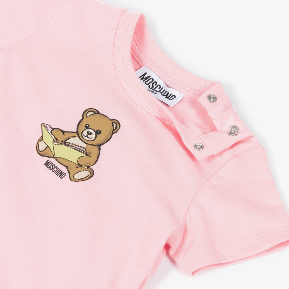 Moschino-Pink Cotton Jersey Teddy Bear T-Shirt | Childrensalon Outlet