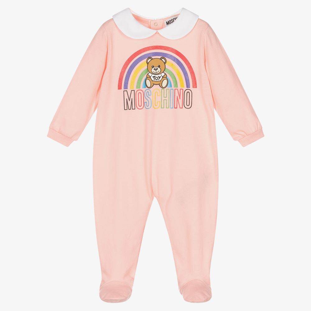 Moschino Baby - Rosafarbener Baumwoll-Strampler mit Logo | Childrensalon