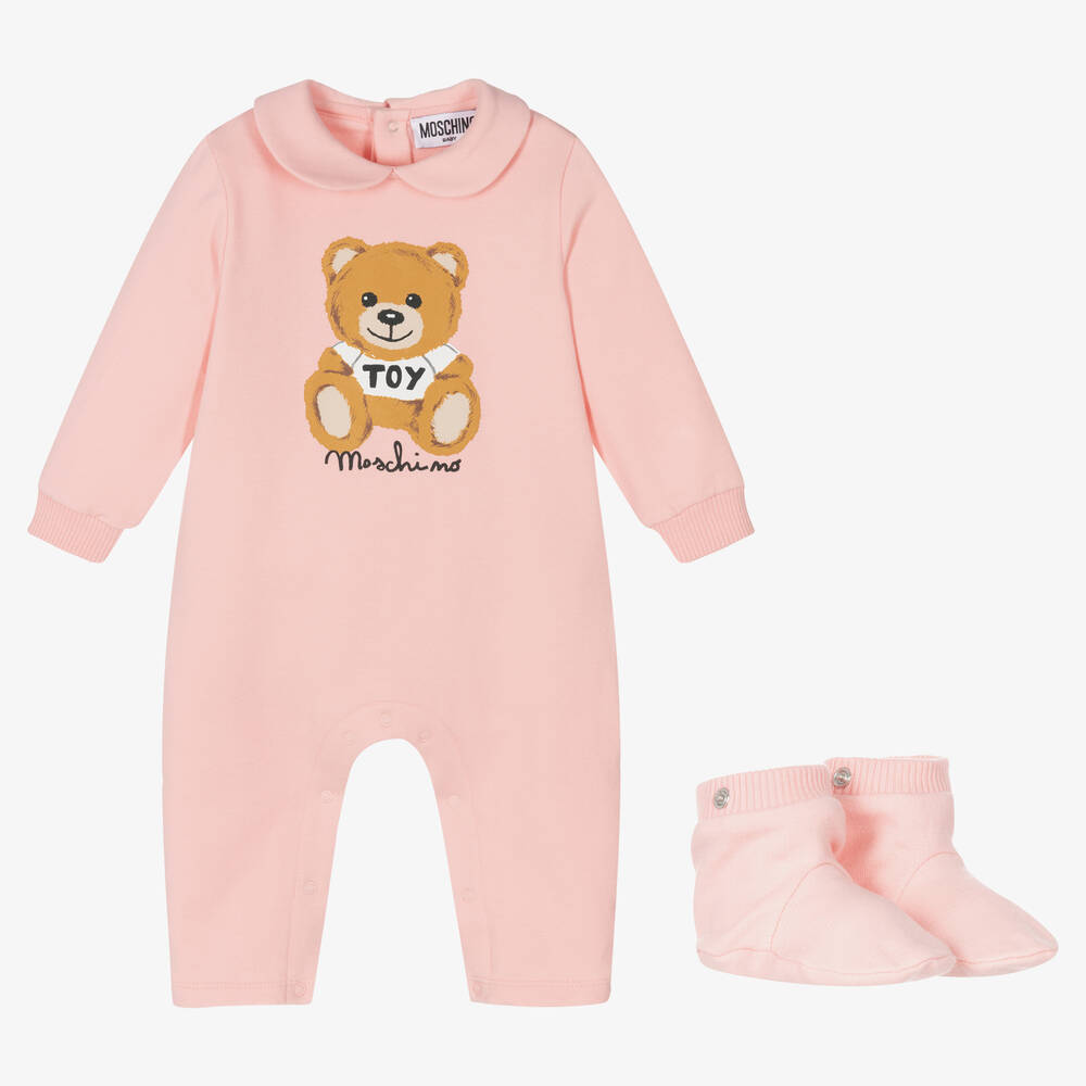 Moschino Baby-Pink Cotton Logo Babygrow | Childrensalon Outlet