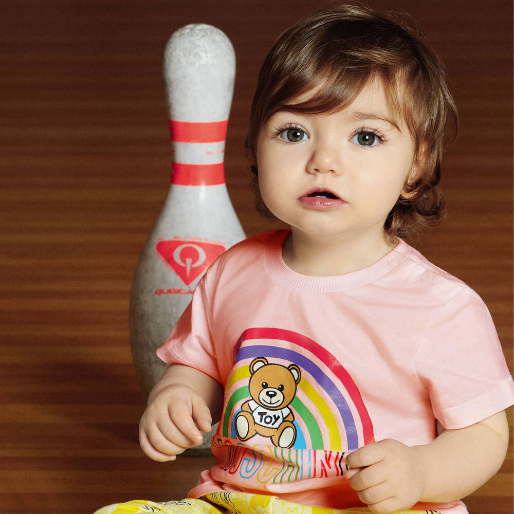 Moschino Baby - Pink Cotton Rainbow T-Shirt | Childrensalon Moschino Baby - Pink Cotton Rainbow T-Shirt | Childrensalon