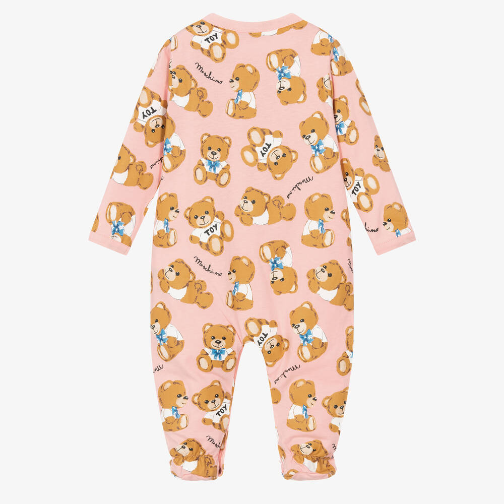 Moschino Baby-Pink Cotton Teddy Babygrow | Childrensalon Outlet