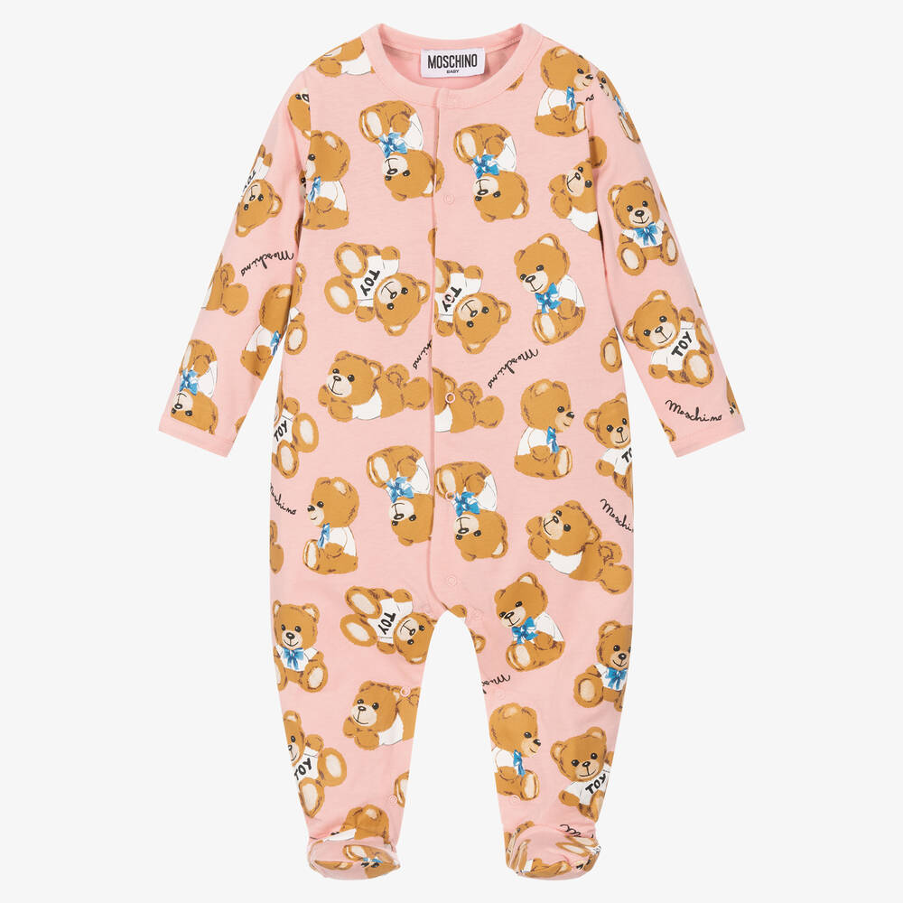 Moschino Baby - Pink Cotton Teddy Babygrow | Childrensalon