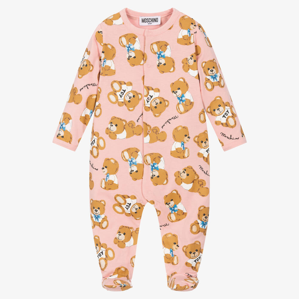 Moschino Baby - Розовый хлопковый комбинезон с медвежатами | Childrensalon