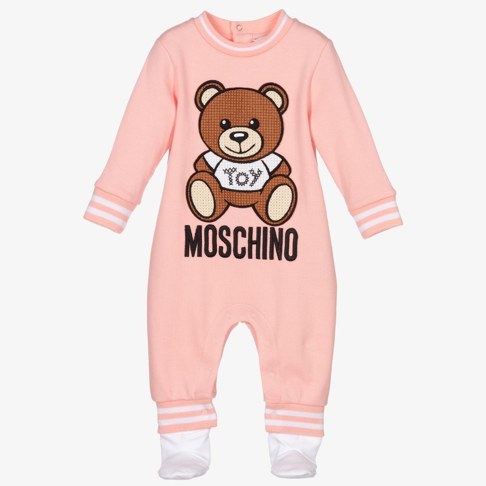 Moschino Baby - Pink Cotton Teddy Babysuit | Childrensalon