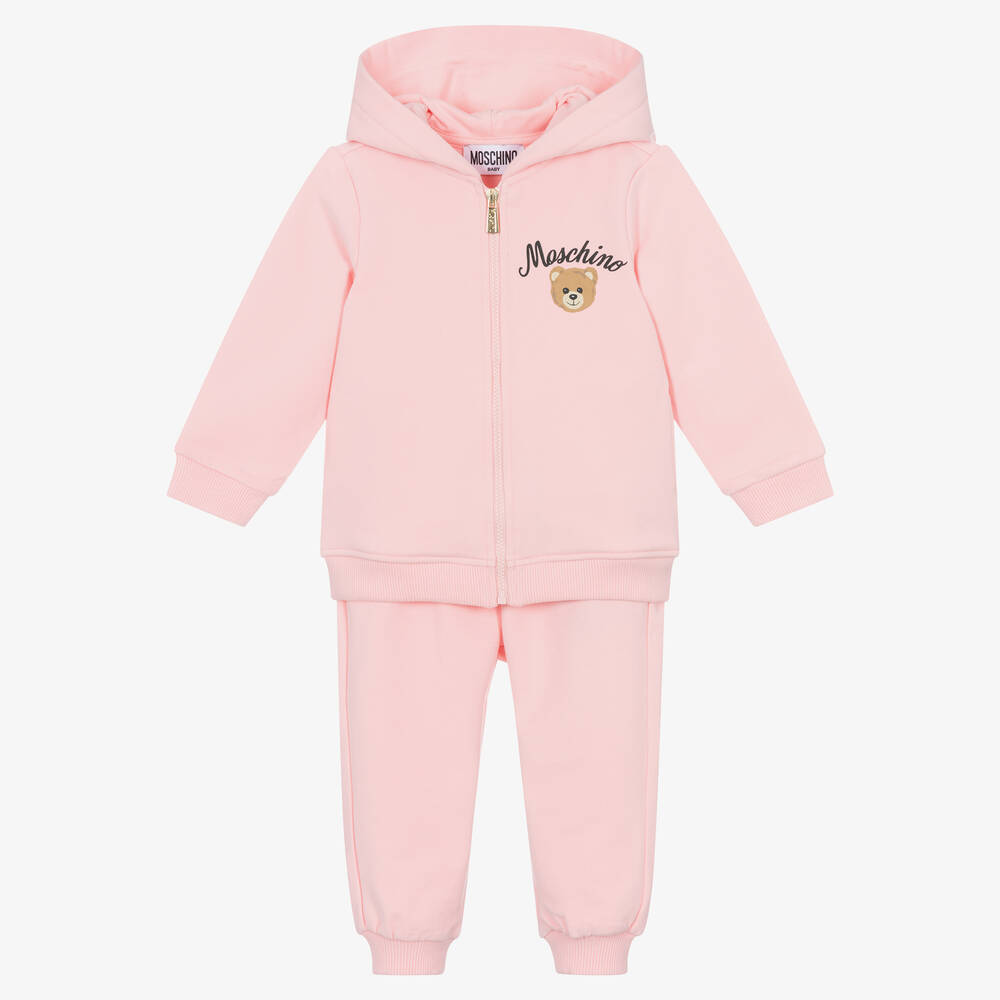 Moschino Baby - Pink Cotton Teddy Bear Zip-Up Tracksuit | Childrensalon