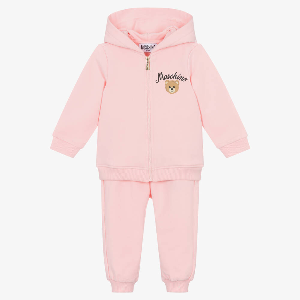 Pink Cotton Teddy Bear Zip Up Tracksuit