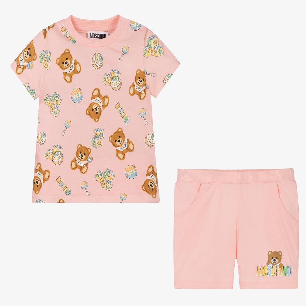 موسكينو Baby-طقم شورت وتوب أطفال بناتي قطن لون زهري | Childrensalon Outlet