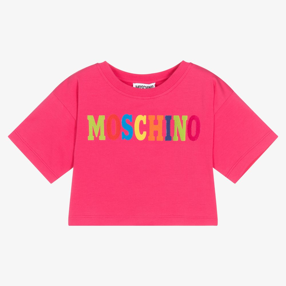 Moschino Kid-Teen - Pink Cropped Logo T-Shirt | Childrensalon