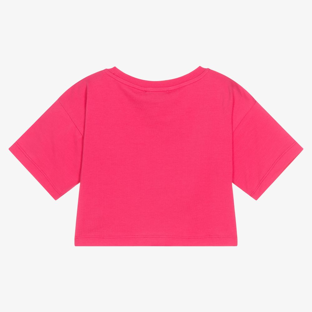 Moschino Kid-Teen Pink Cropped Logo T-Shirt